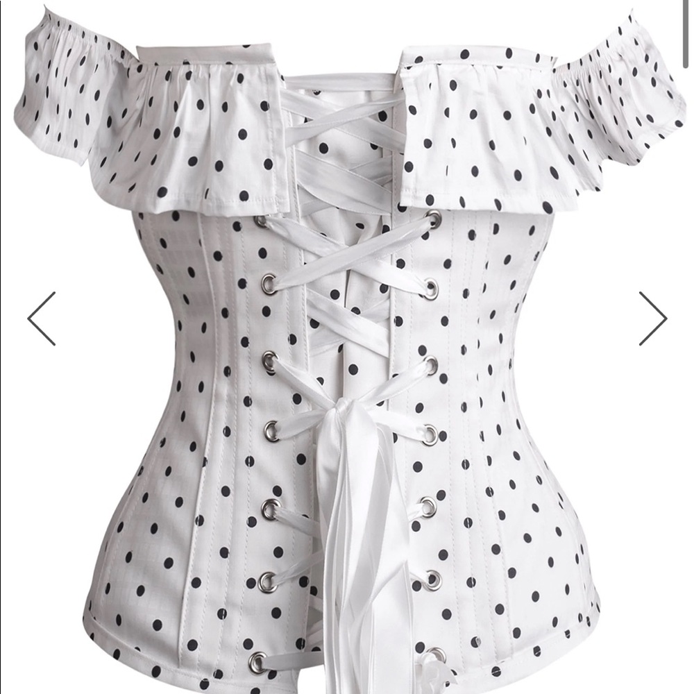 Polka dot off the shoulder corset top with lace up back - Picture 4 of 6